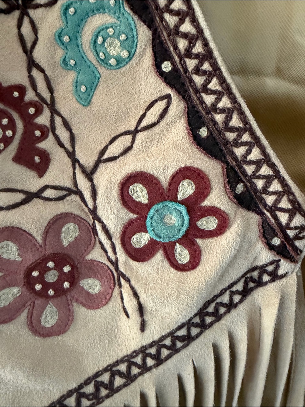 Double D Ranch Beige Fringe Red and Teal Floral Embroidery transdanubia vest XS - Picture 2 of 7